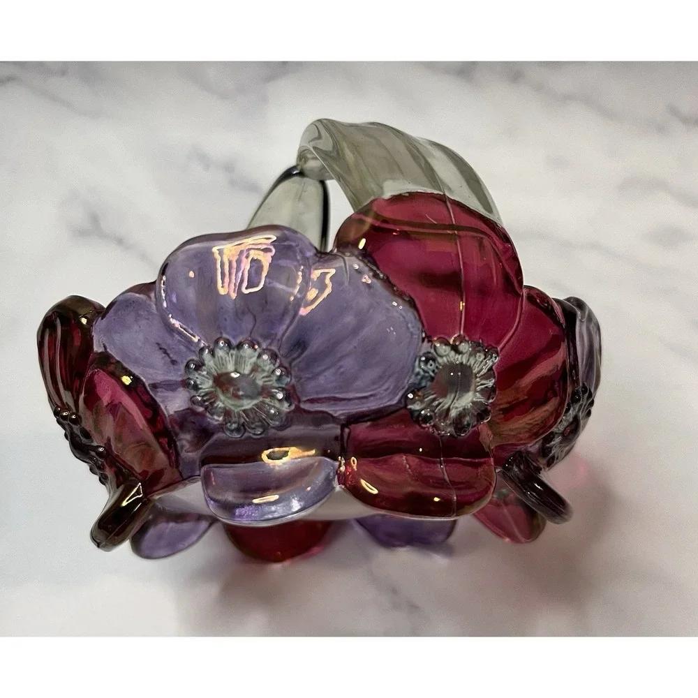 Glass Basket Small Bowl Vintage Westmoreland Dogwood Flower Unique Handle